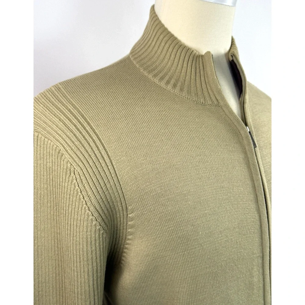 Kenneth Cole Men's Tan Cardigan Ribbed Sleeves Full Zip Sweater Size L